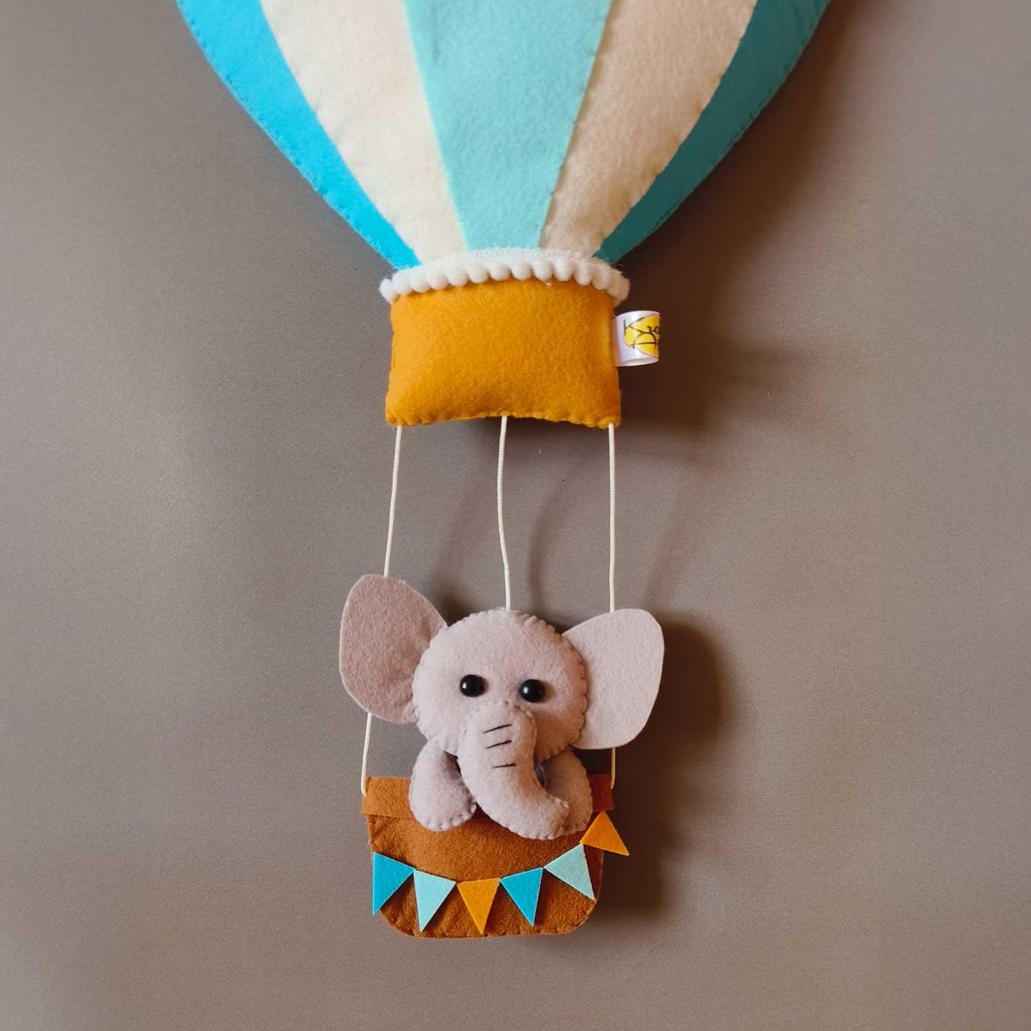 Elephant in a Hot Air Balloon - Felt Name Plate