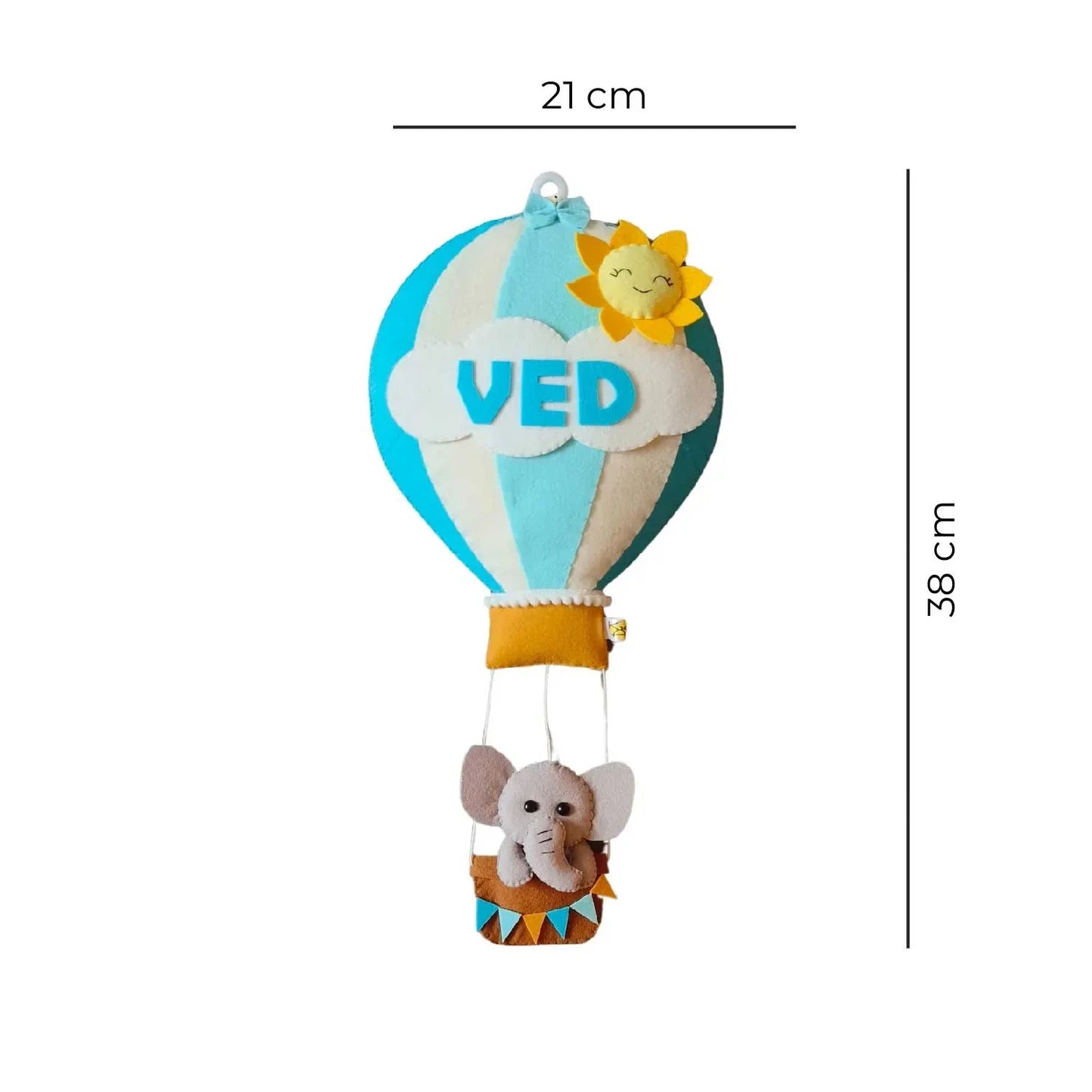 Elephant in a Hot Air Balloon - Felt Name Plate