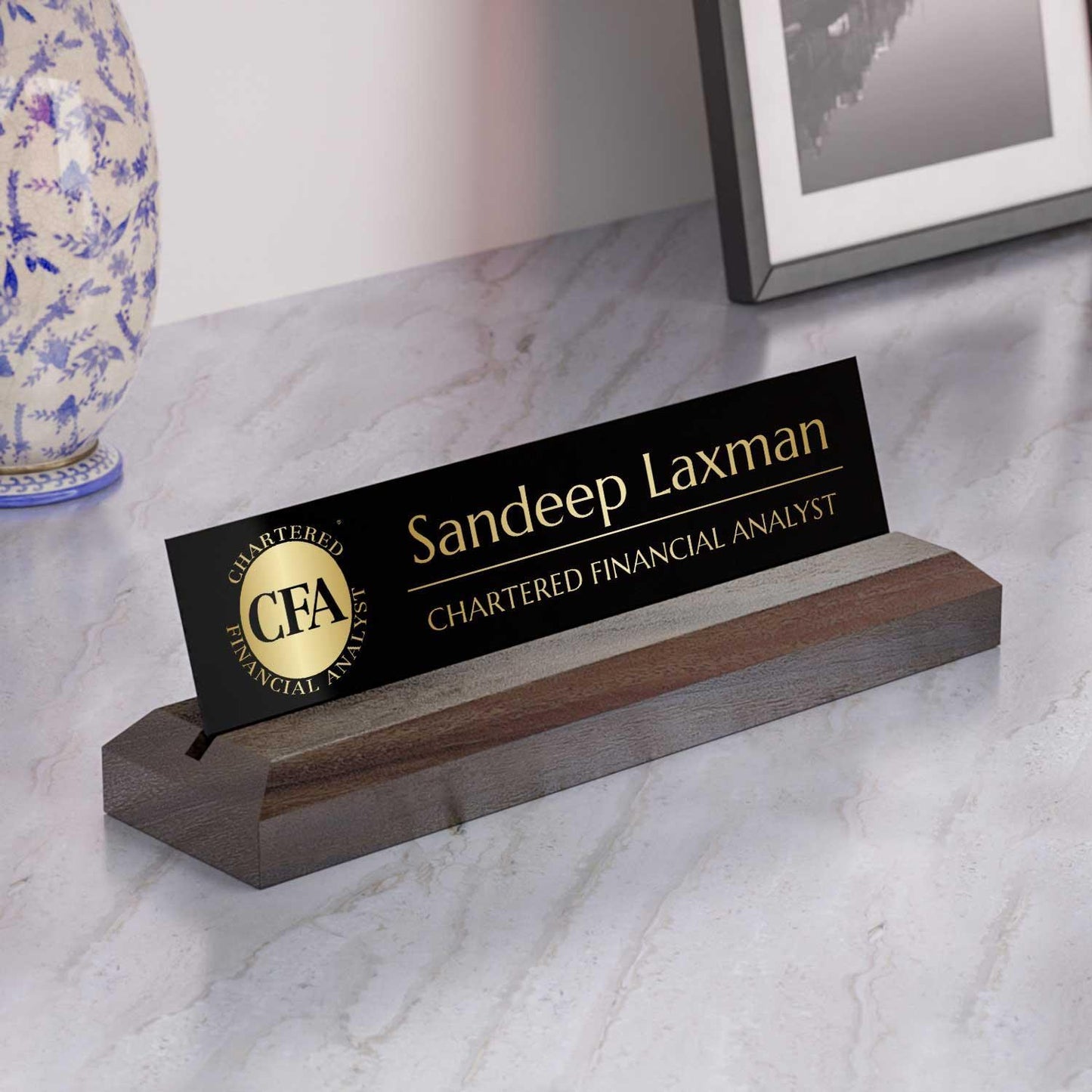 Excelus Office Desk Name Plate - Chartered Financial Analyst (CFA) - Housenama