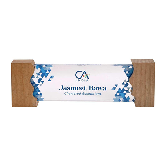Financial Navigator Desk Name Plate with Wooden Stand - Housenama