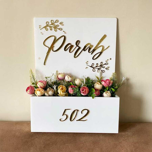 White Floral Planter Nameplate - Rectangle