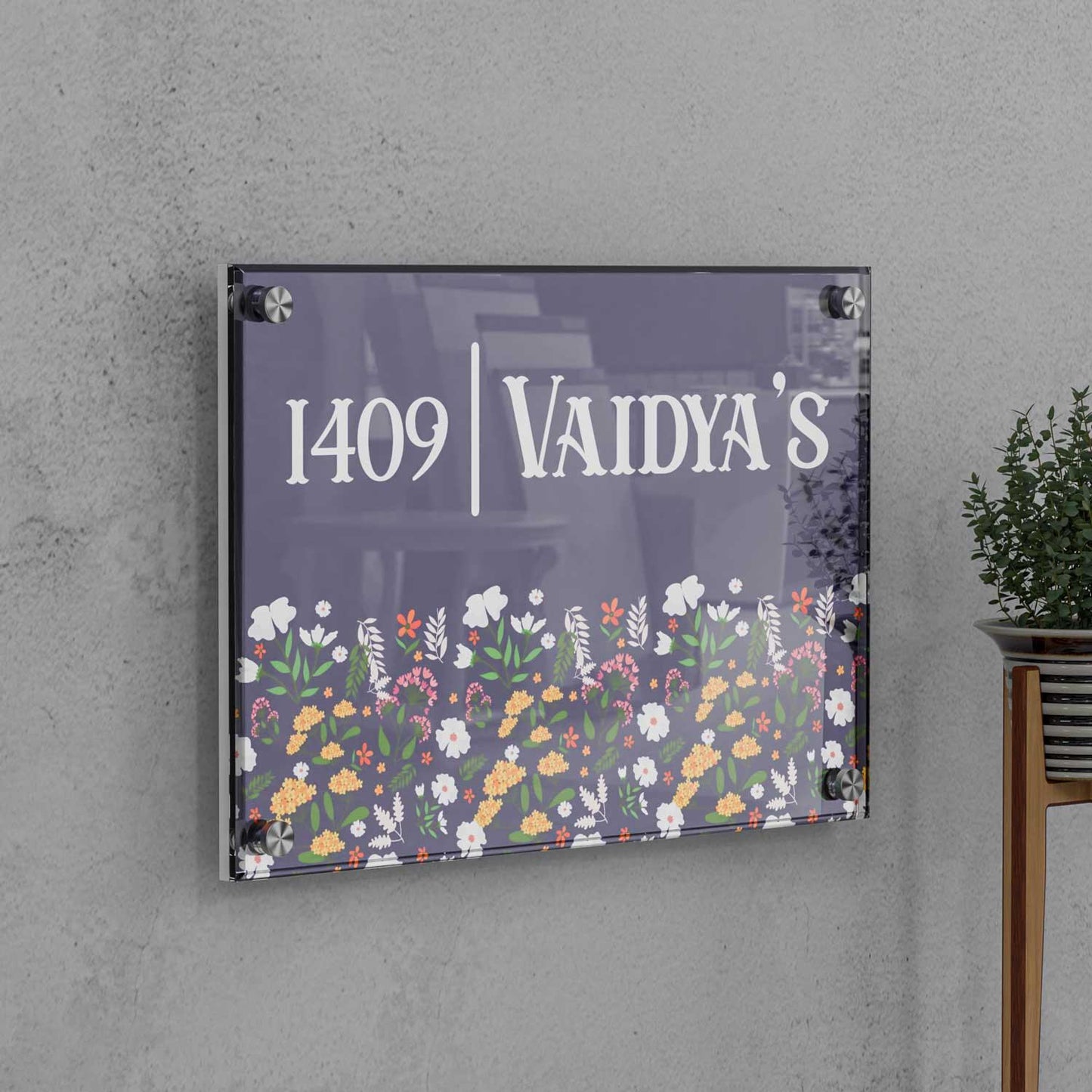 Floral Symphony - Acrylic Name Plate - Housenama
