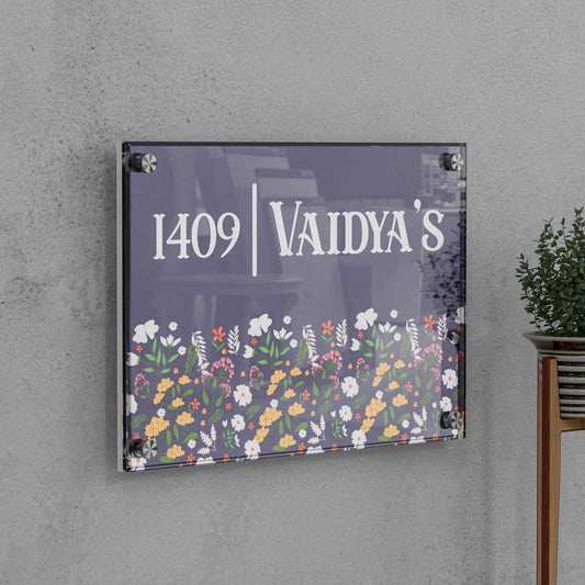 Floral Symphony - Acrylic Name Plate - Housenama