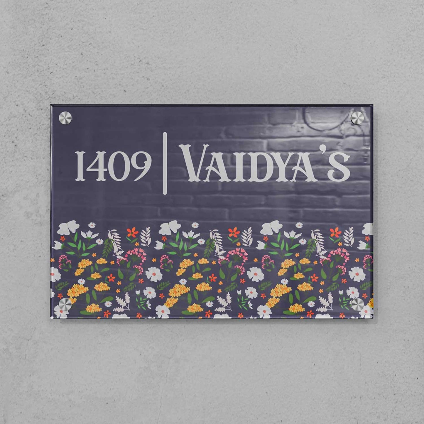 Floral Symphony - Acrylic Name Plate - Housenama