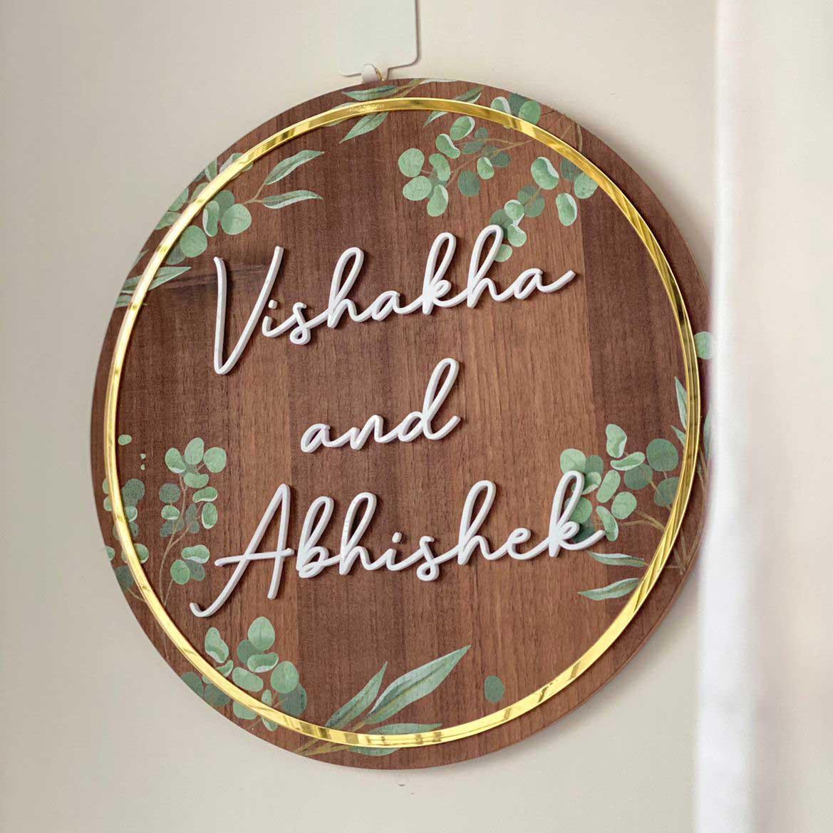 Floral Walnut & Golden Circle Nameplate