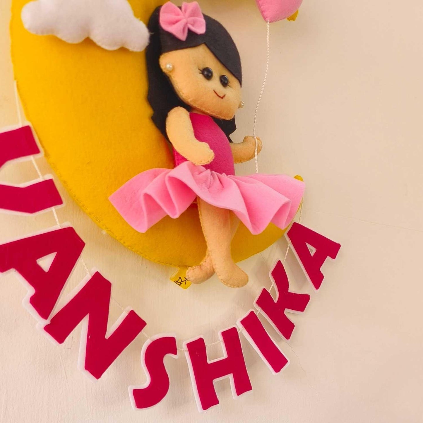 Personalized Felt Name Plate - Girl on the Moon