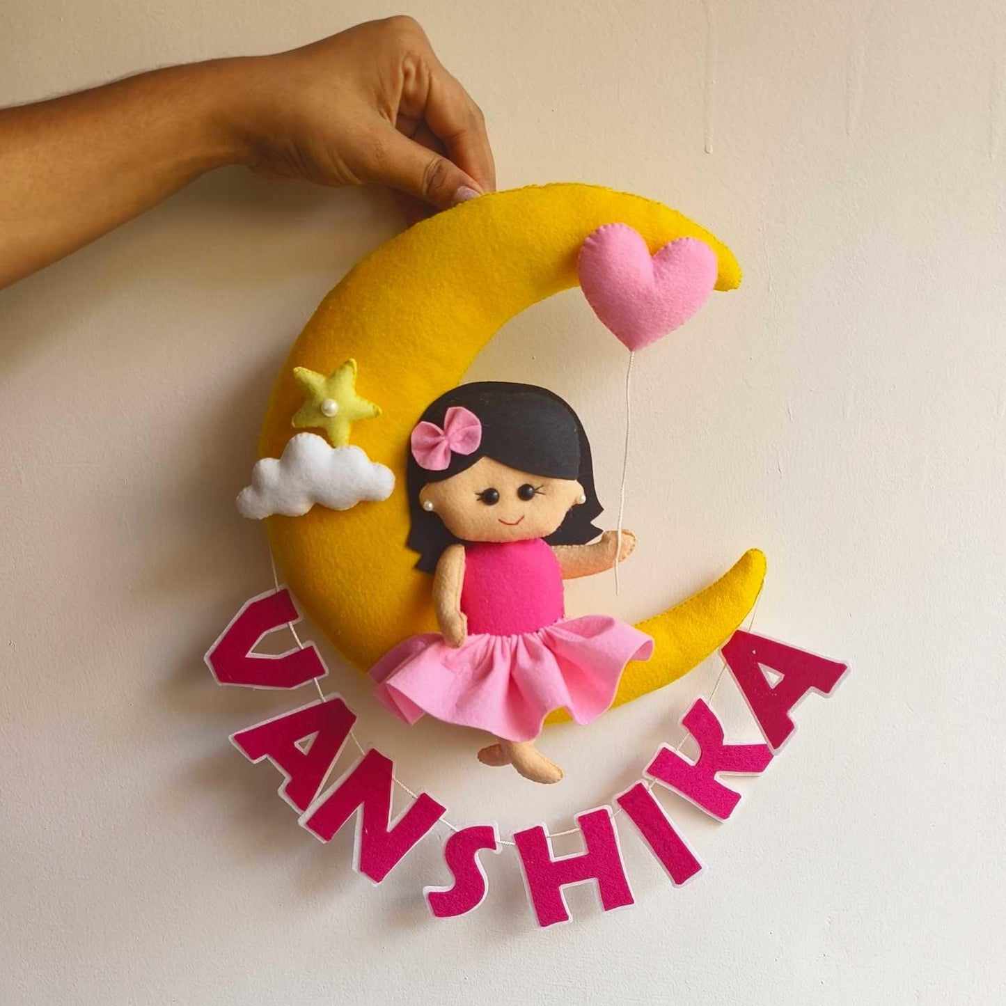 Personalized Felt Name Plate - Girl on the Moon