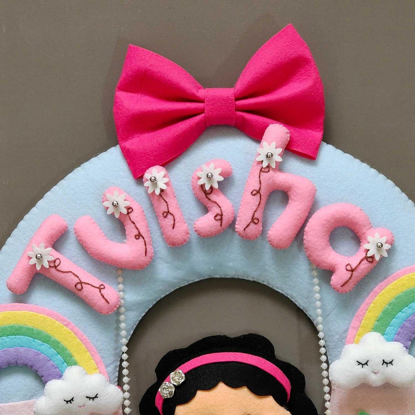 Personalized Felt Name Plate - Girl on Swing with Rainbow