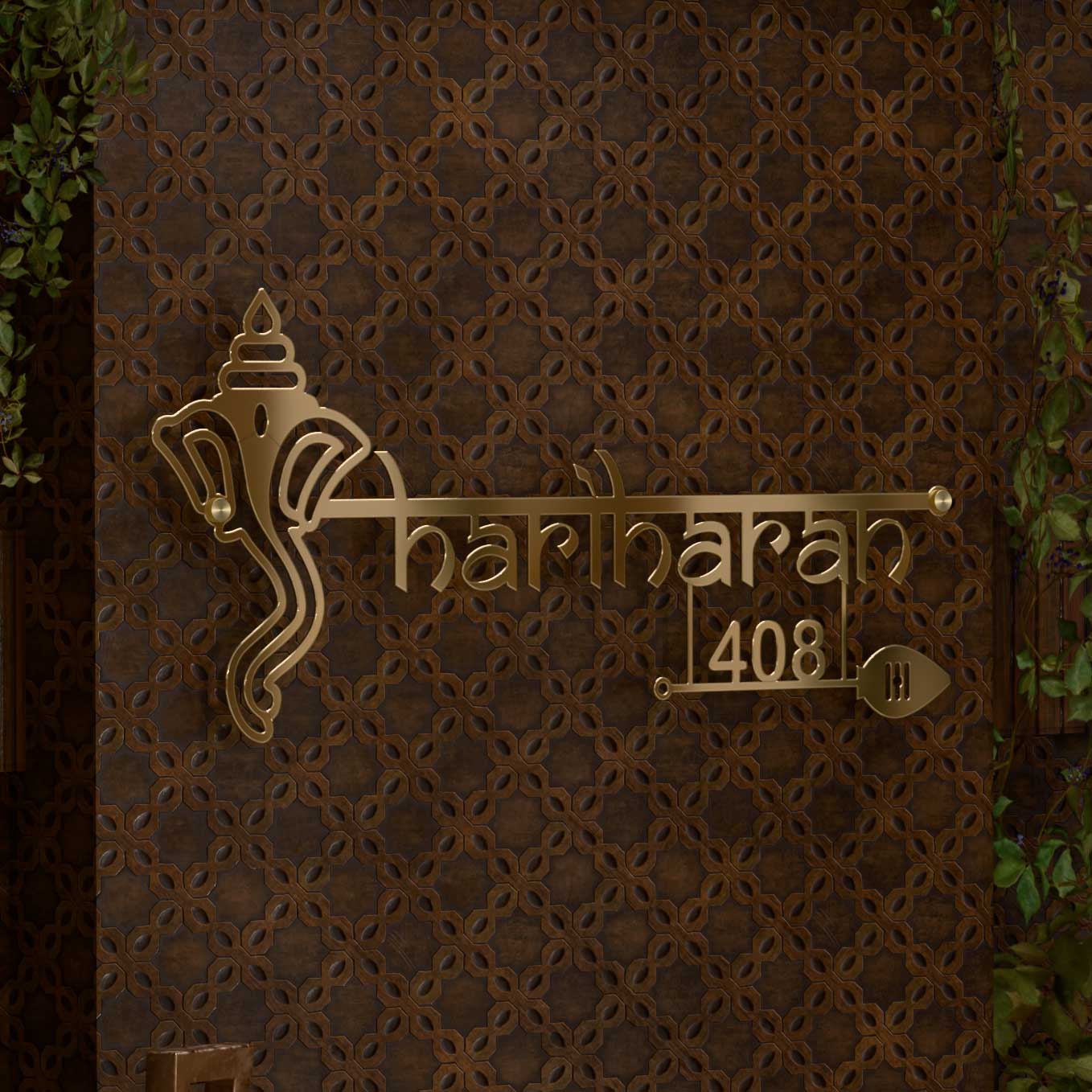 Mirror Gold Stainless Steel Ganesh Nameplate