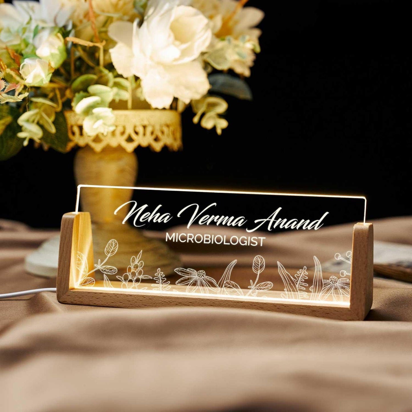 Illuminati Desk Nameplate - Botanical Accents (includes LED Lighting) - Housenama