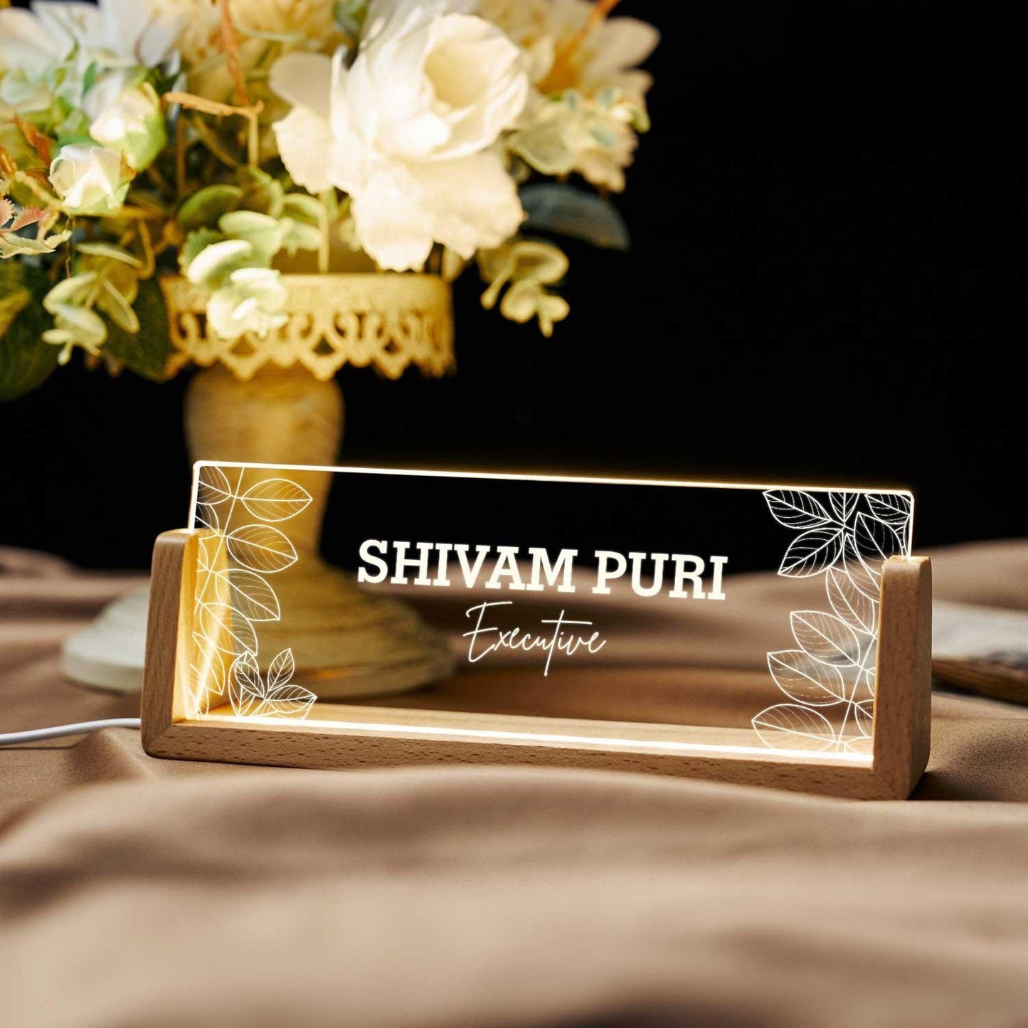 Illuminati Desk Nameplate - Botanical Accents (includes LED Lighting) - Housenama