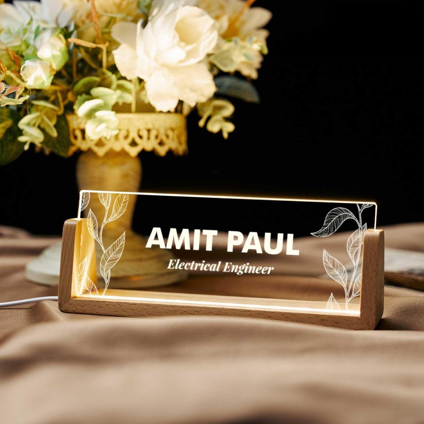 Illuminati Desk Nameplate - Botanical Accents (includes LED Lighting) - Housenama