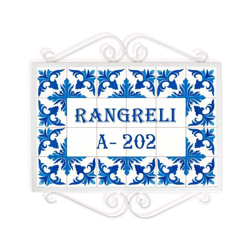 Indigo Opulence - Hand-painted Metal Frame Name Plate - Housenama