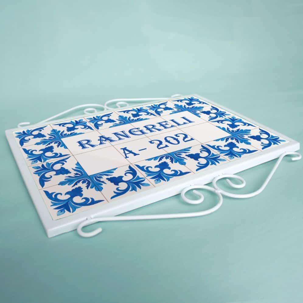 Indigo Opulence - Hand-painted Metal Frame Name Plate - Housenama
