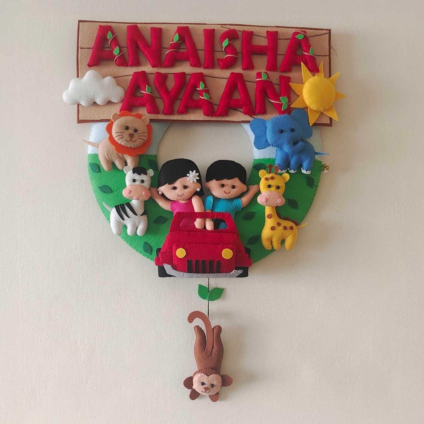Personalized Felt Name Plate - Jungle Safari Theme for Siblings