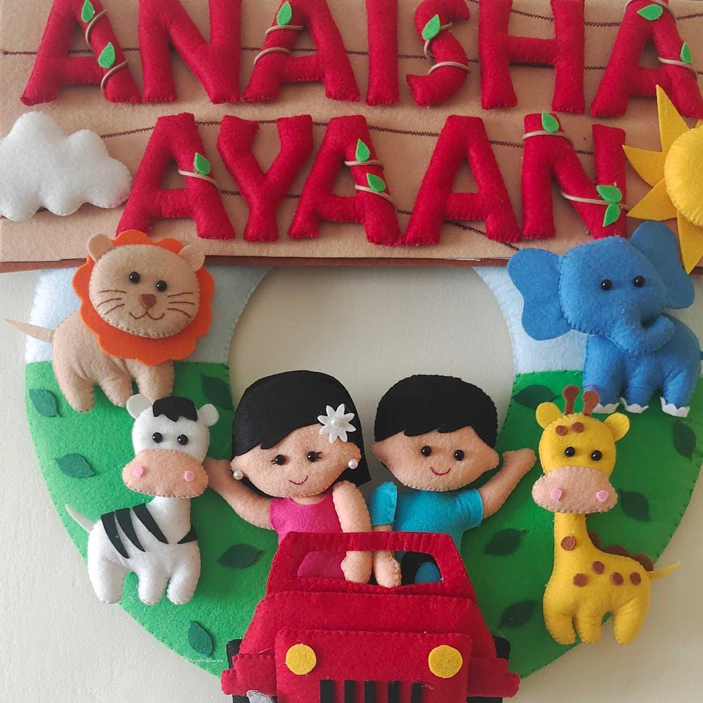 Personalized Felt Name Plate - Jungle Safari Theme for Siblings