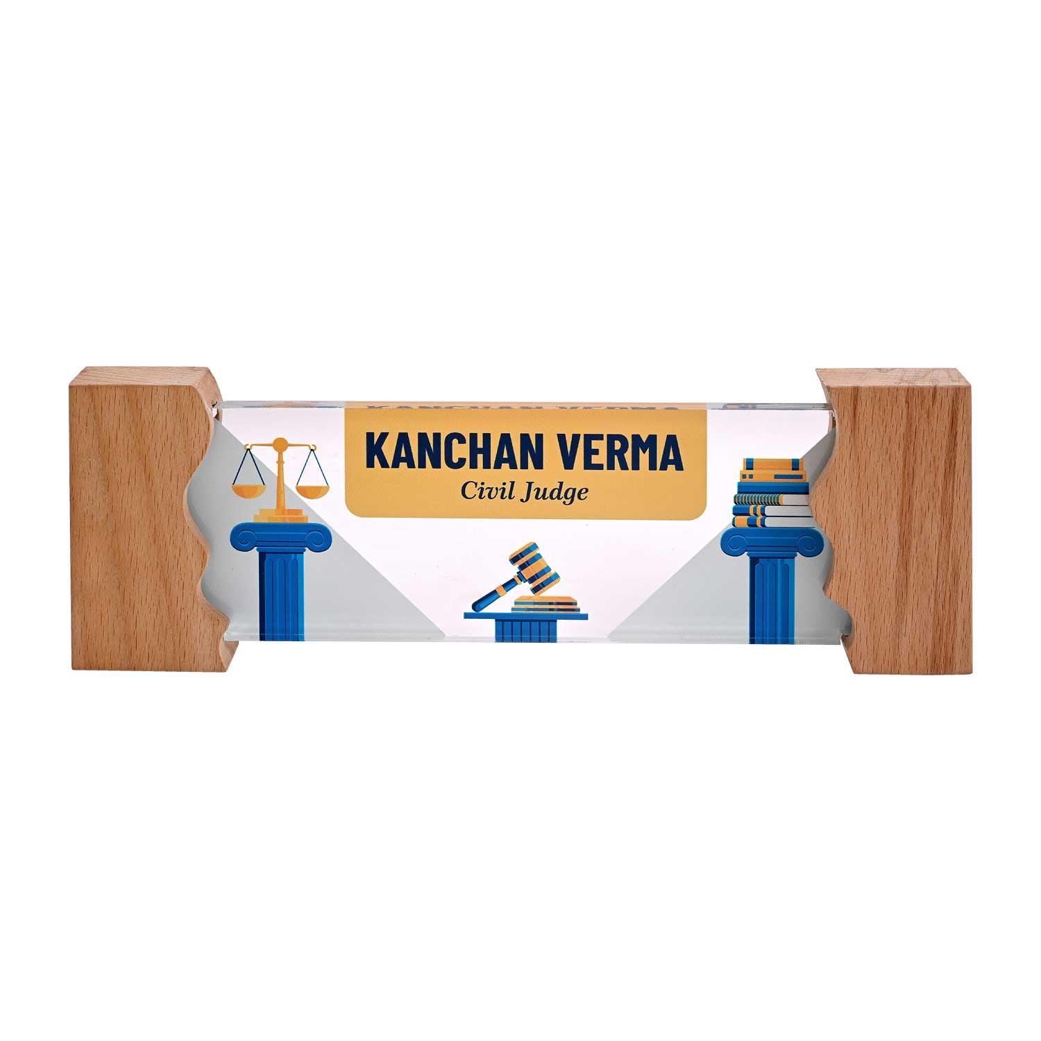 Justice Avenue Desk Name Plate with Wooden Stand - Housenama