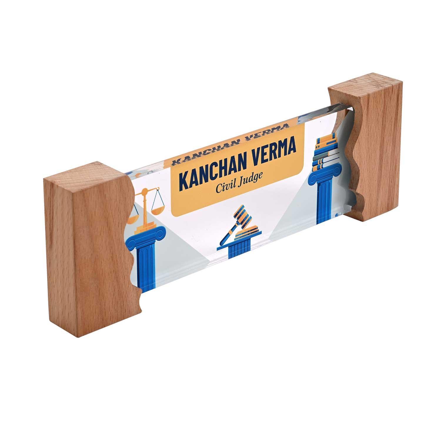 Justice Avenue Desk Name Plate with Wooden Stand - Housenama