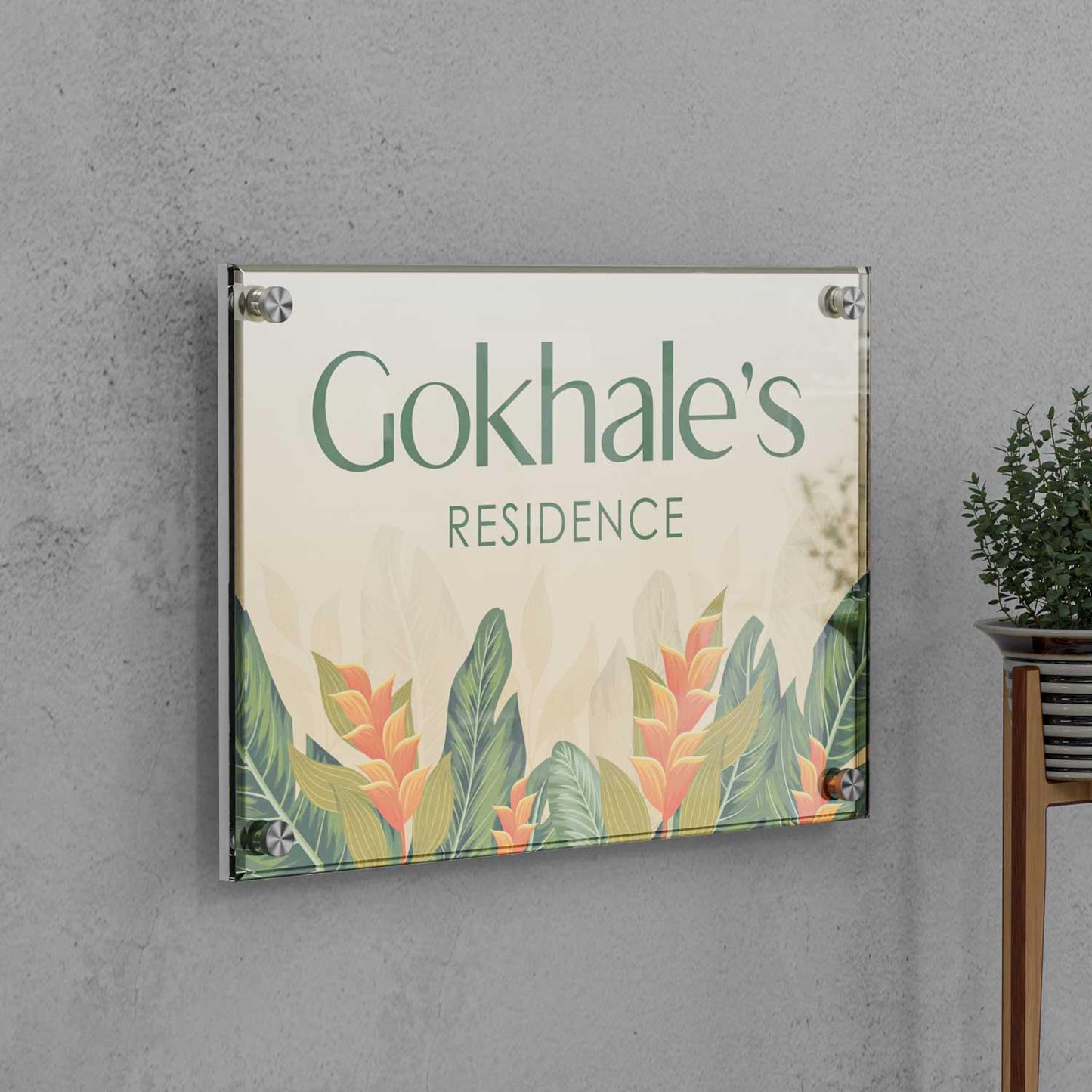 Leafy Accents - Acrylic Name Plate - Housenama