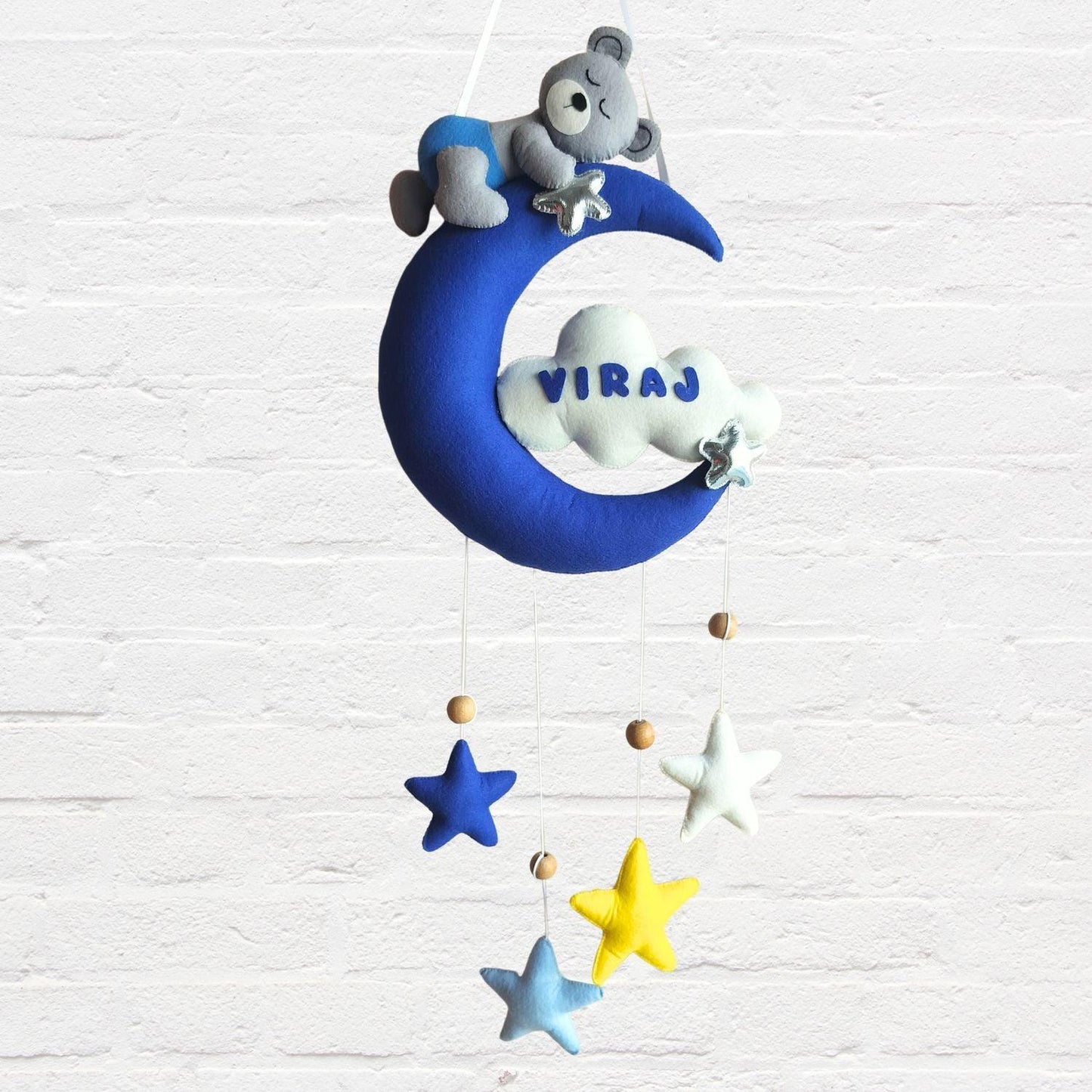 Moon Teddy Felt Name Plate for Children - Housenama