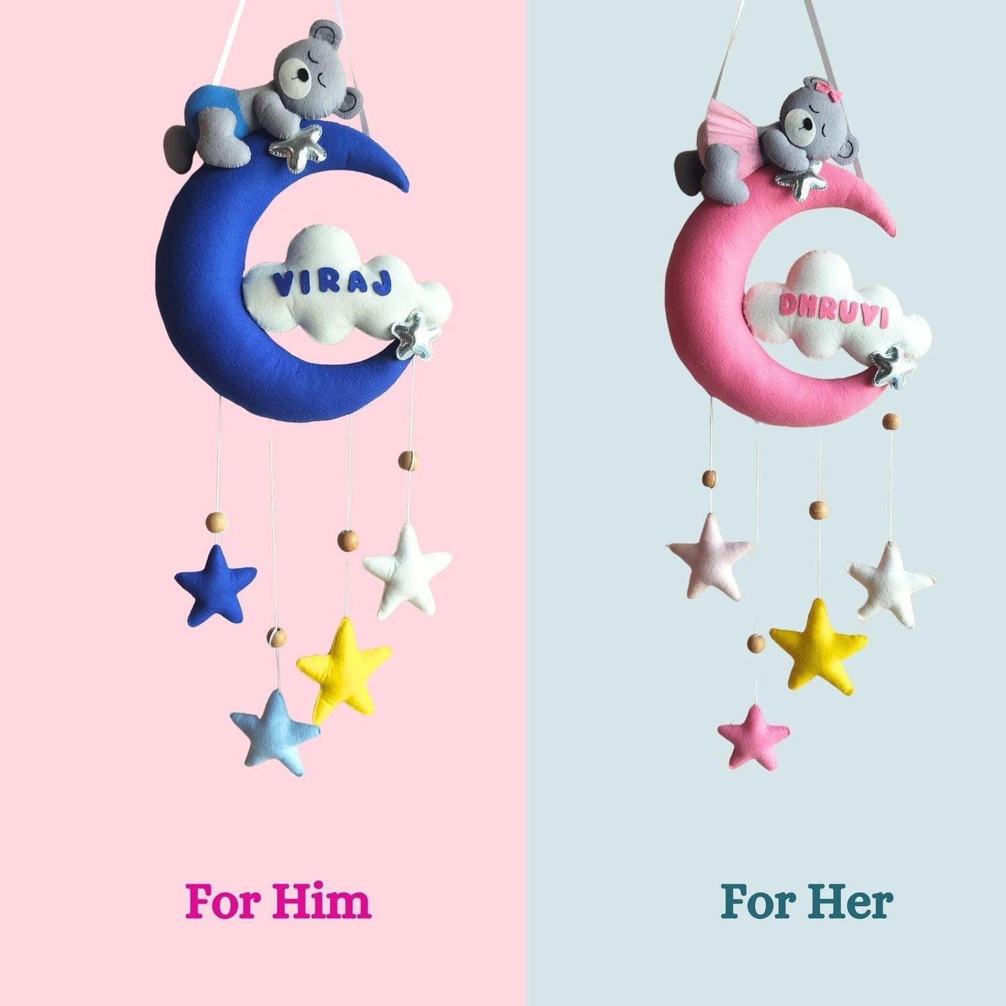 Moon Teddy Felt Name Plate for Children - Housenama