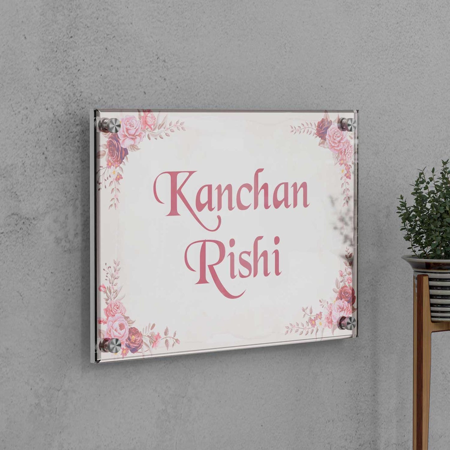Pink Roses - Acrylic Name Plate - Housenama
