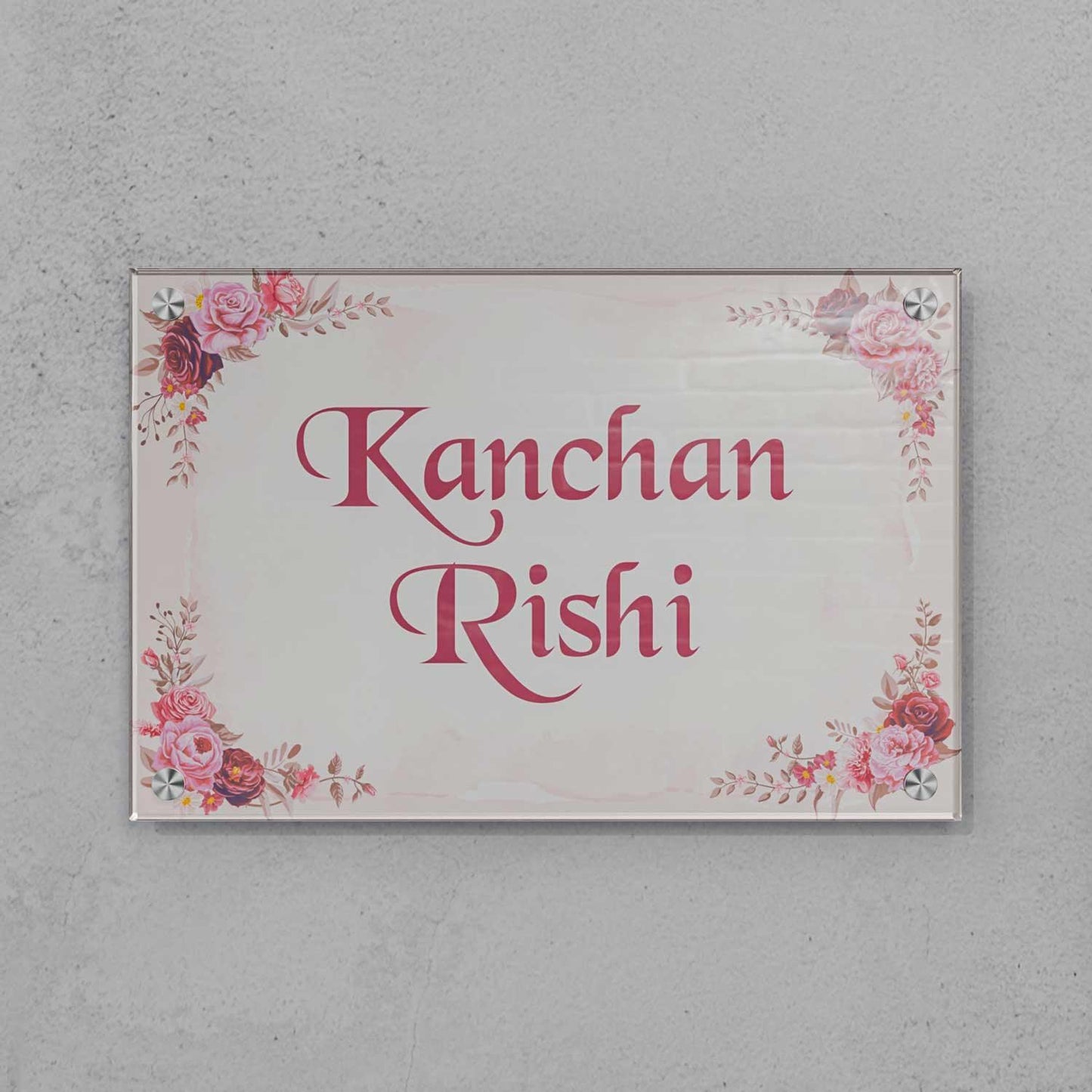Pink Roses - Acrylic Name Plate - Housenama