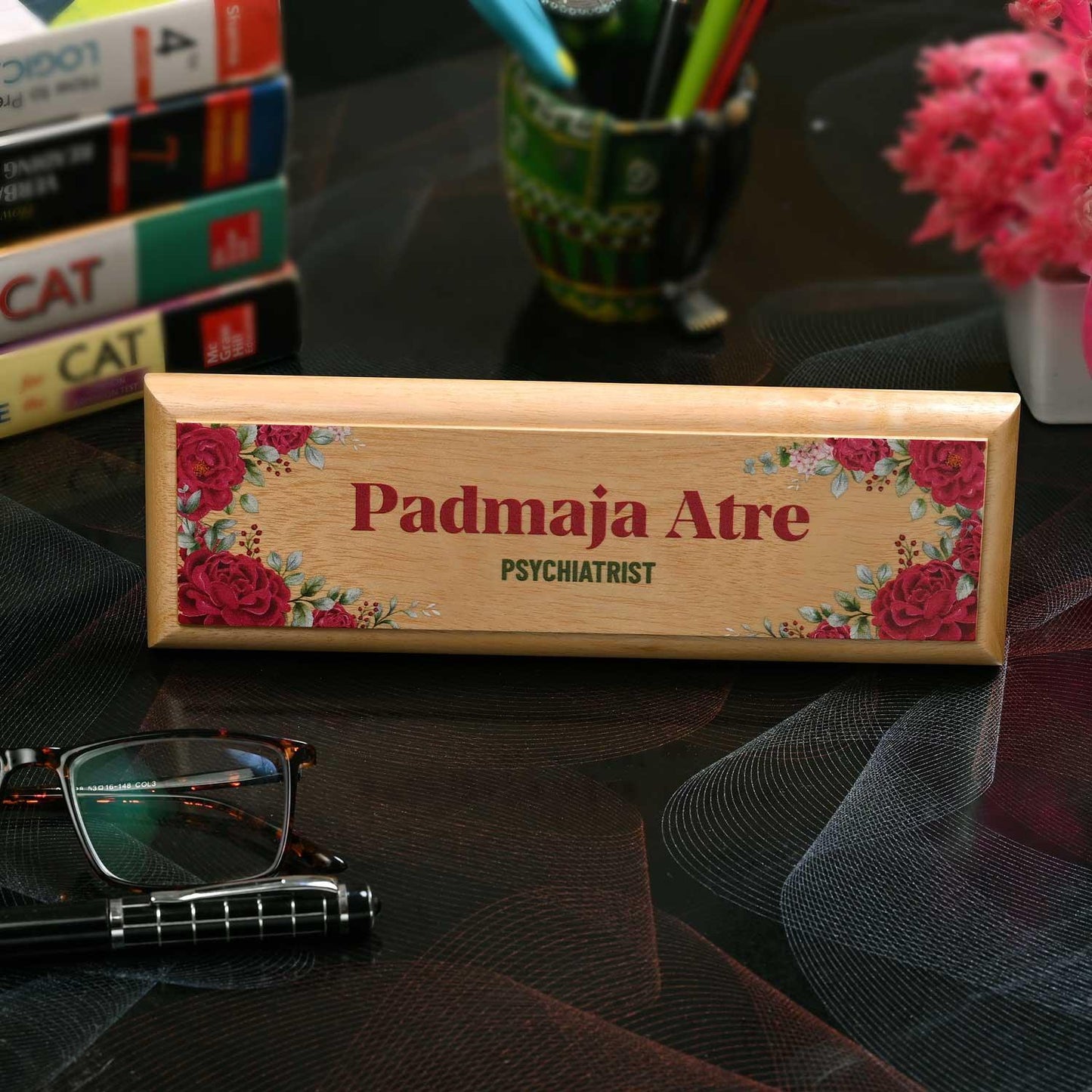 Professional Desk Name Plate - Floral Patterns - Housenama