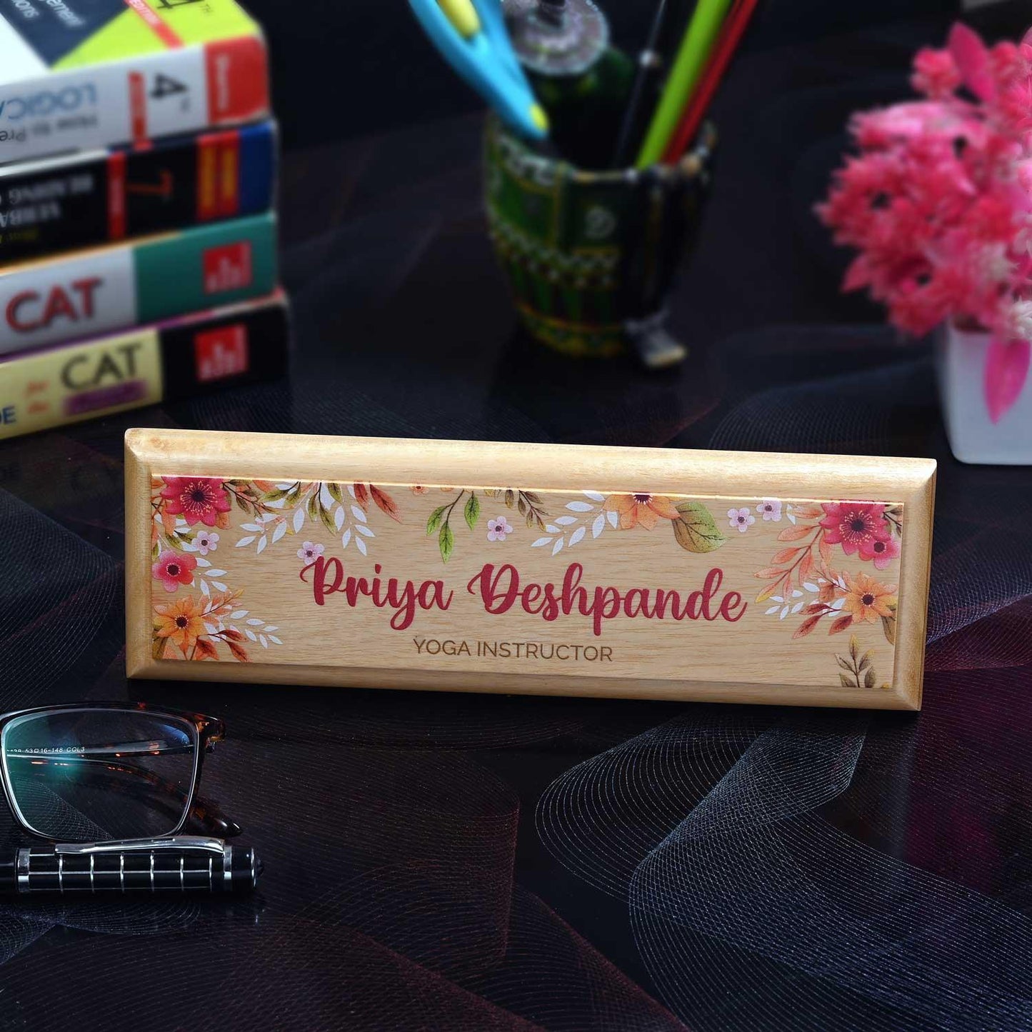 Professional Desk Name Plate - Floral Patterns - Housenama