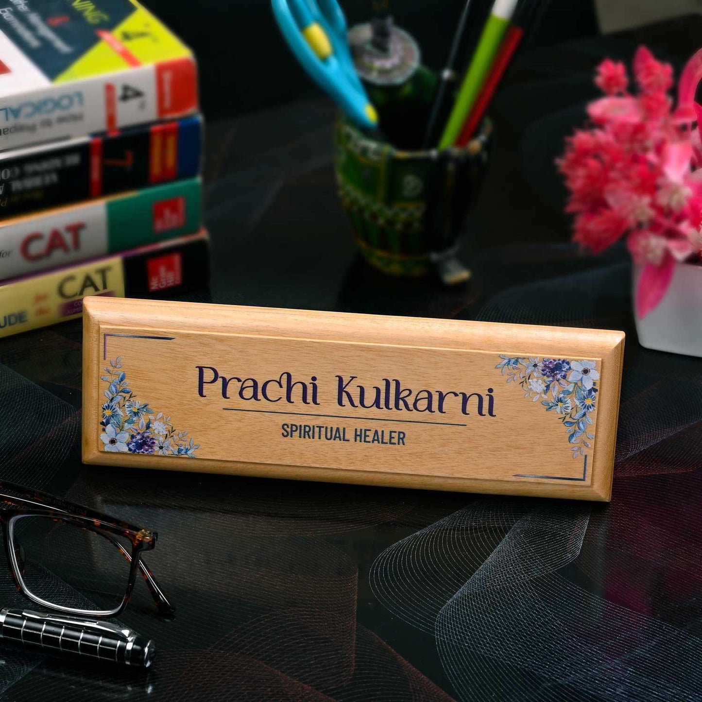 Professional Desk Name Plate - Floral Patterns - Housenama