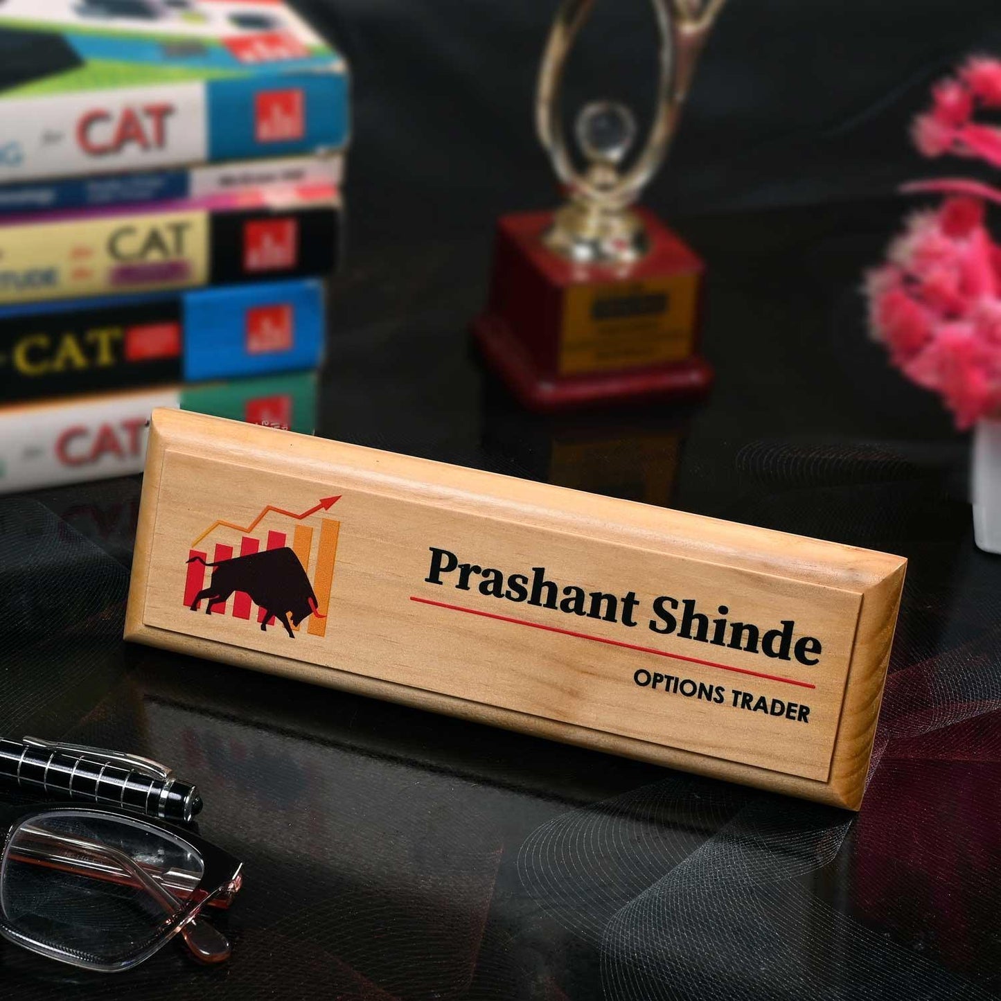 Professional Desk Name Plate for Stock Market Traders - Housenama