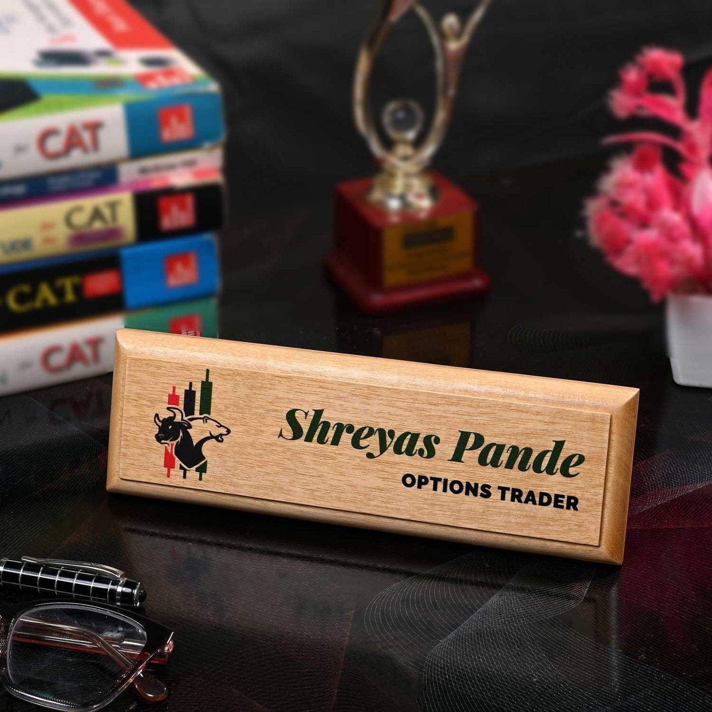 Professional Desk Name Plate for Stock Market Traders - Housenama