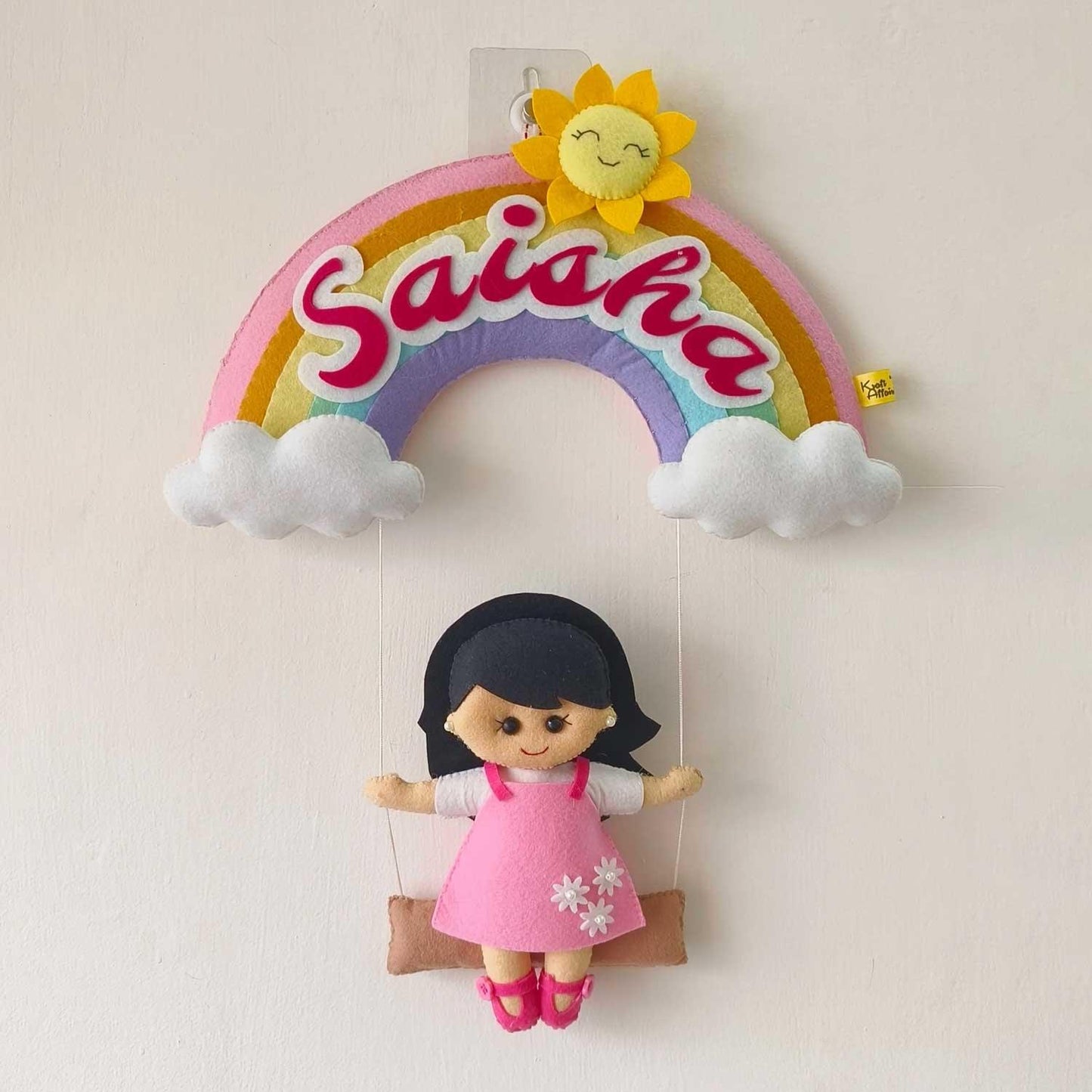 Personalized Felt Name Plate - Rainbow Girl on Swing