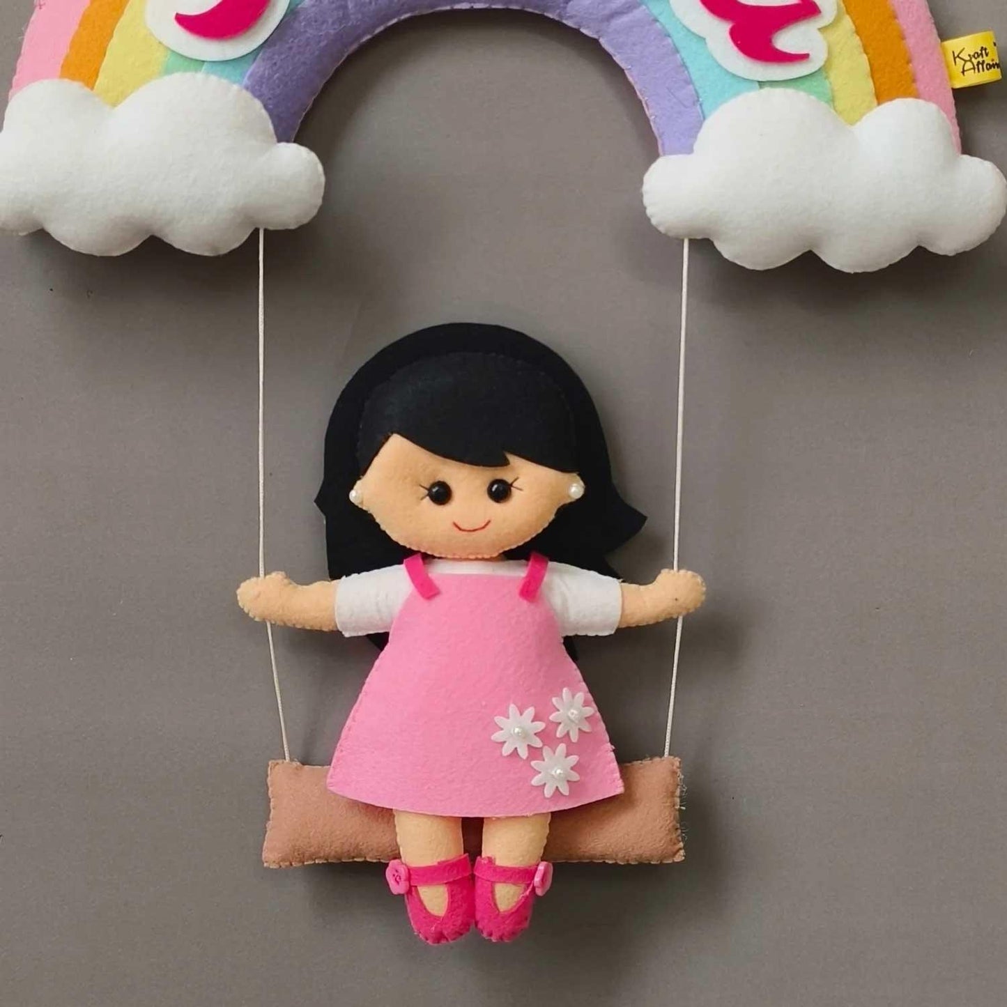 Personalized Felt Name Plate - Rainbow Girl on Swing