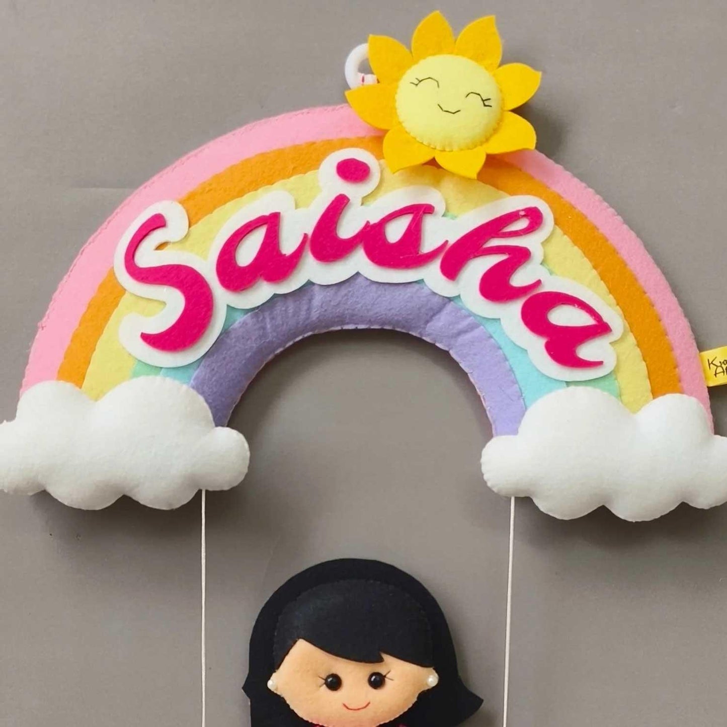 Personalized Felt Name Plate - Rainbow Girl on Swing