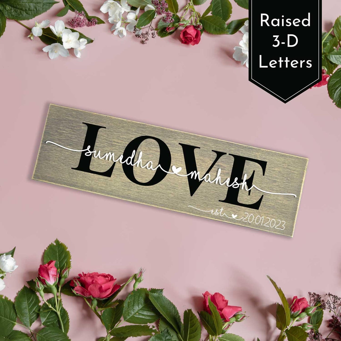 Rustic Wooden Nameplate for Couples - Housenama