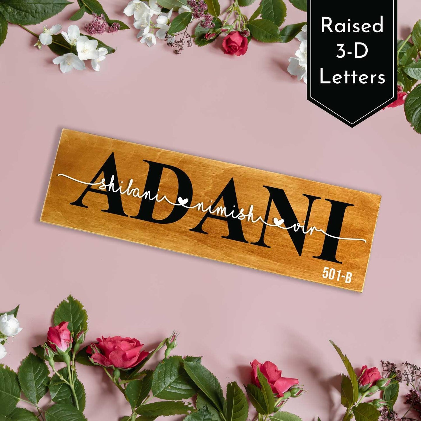 Rustic Wooden Nameplate with Surname - Housenama