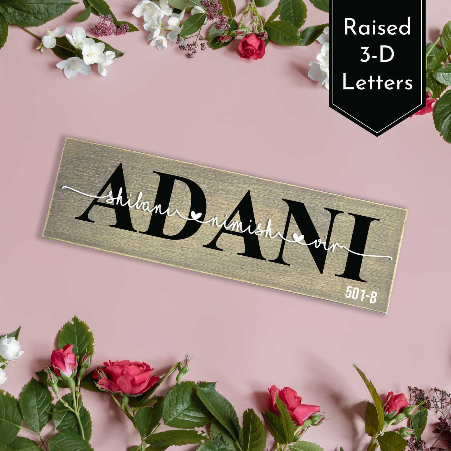 Rustic Wooden Nameplate with Surname - Housenama