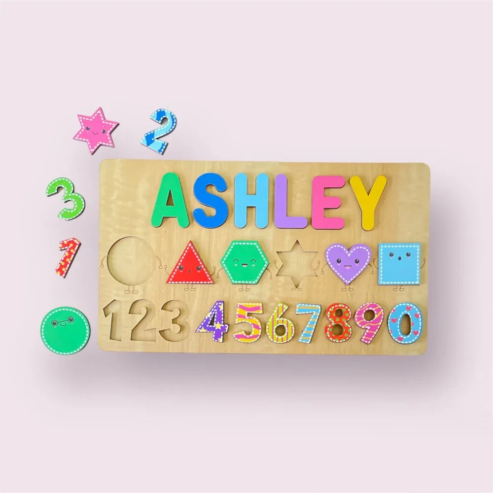 Personalised Wooden Name Puzzle - Shapes & Numbers