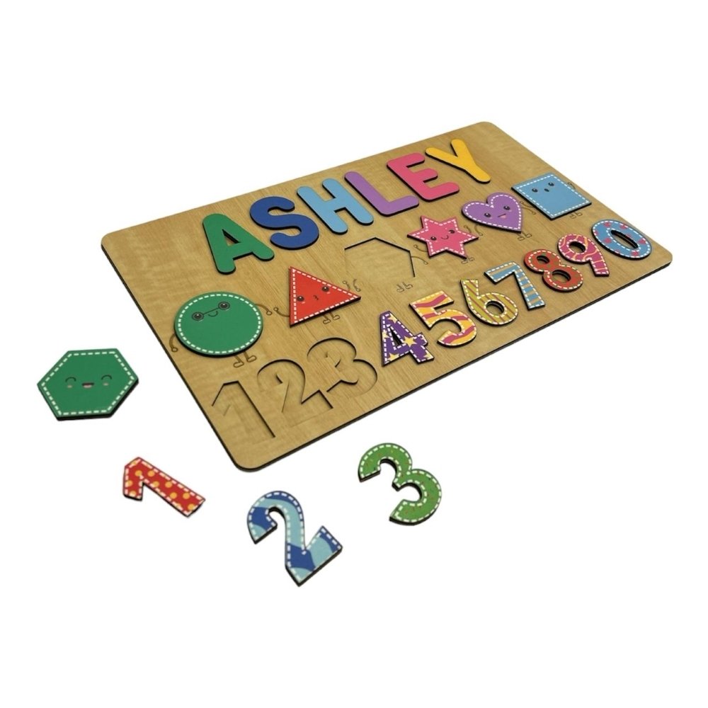 Personalised Wooden Name Puzzle - Shapes & Numbers