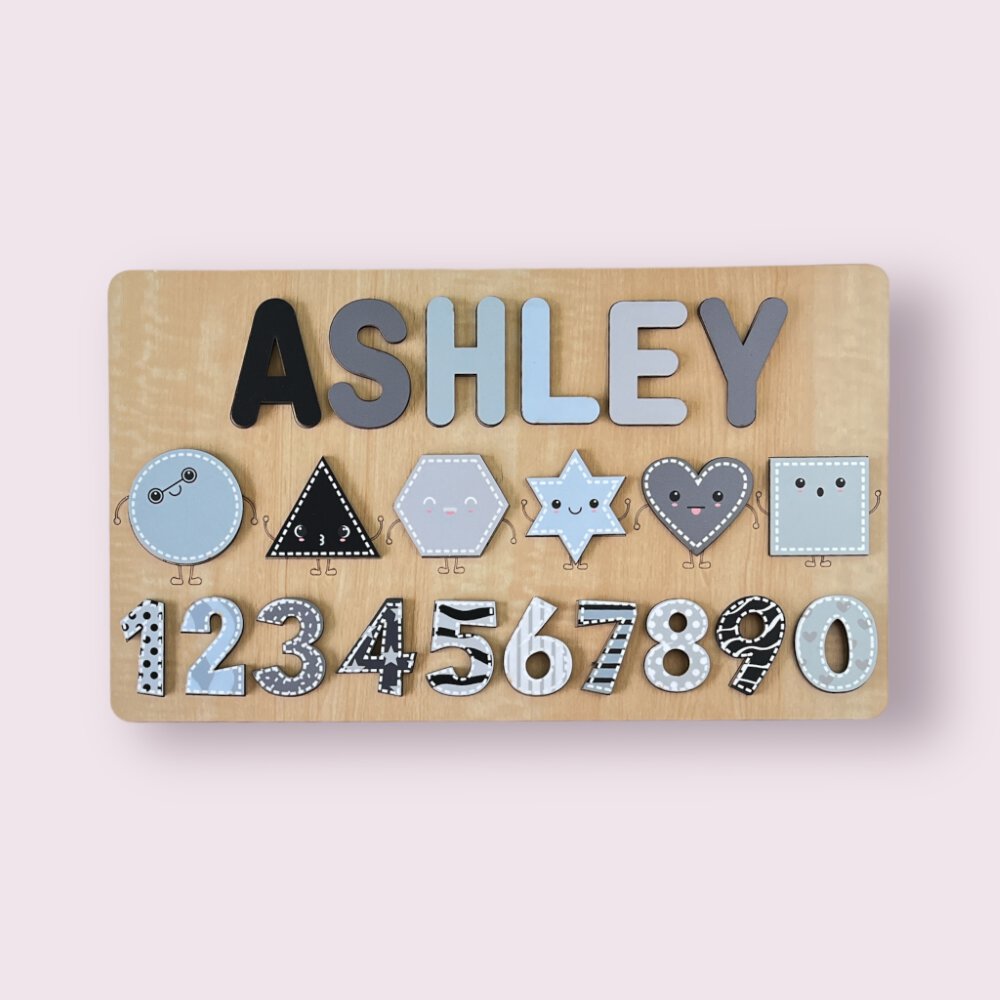 Personalised Wooden Name Puzzle - Shapes & Numbers