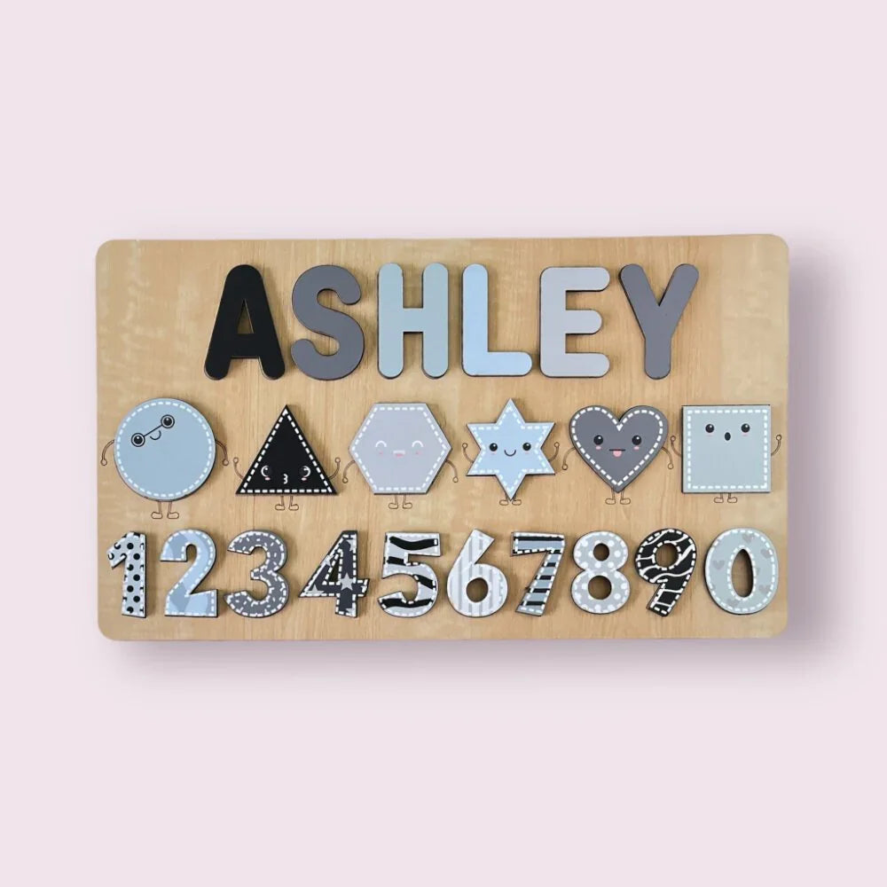 Personalised Wooden Name Puzzle - Shapes & Numbers