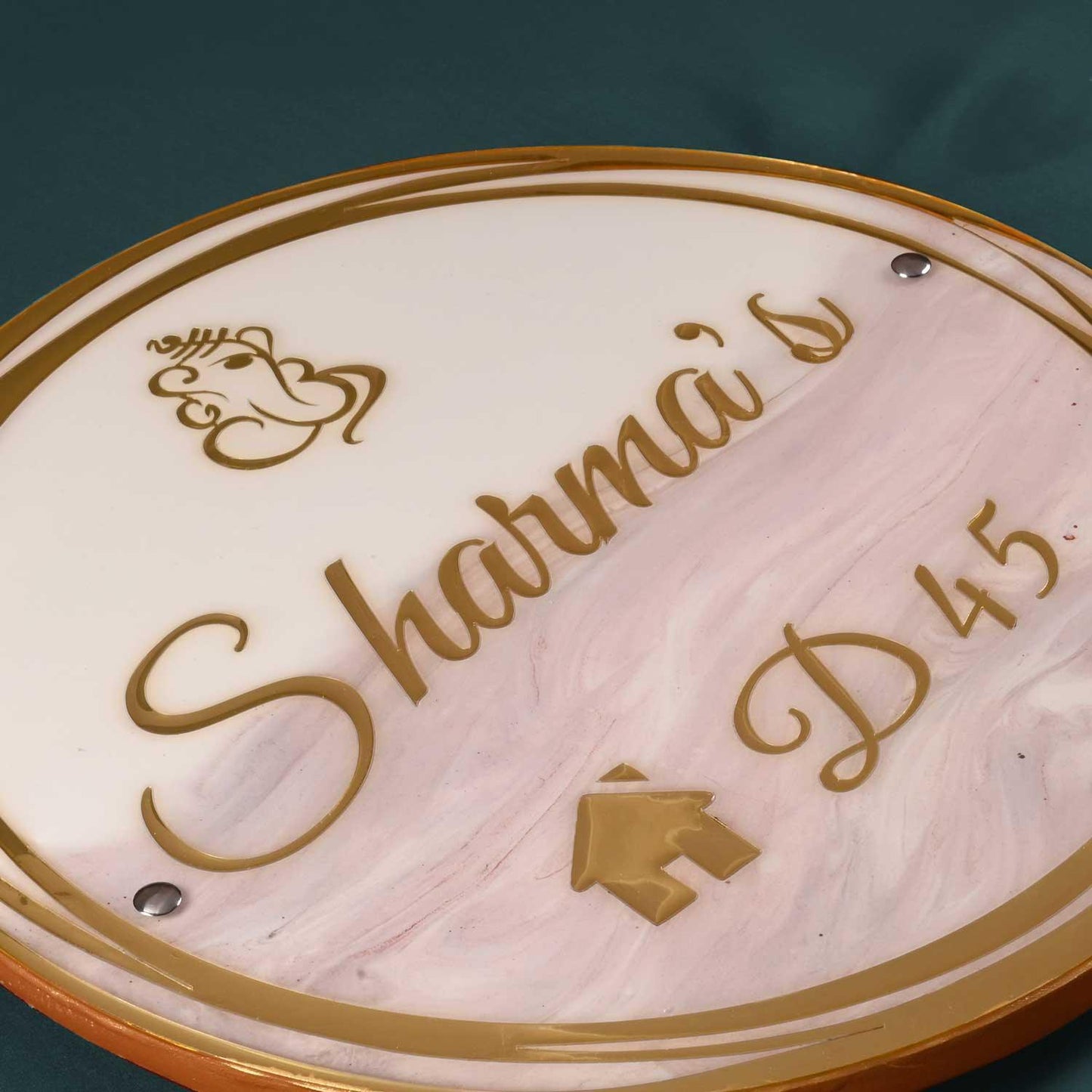 Sharma's - Off-white and Metallic Red Resin Nameplate - Housenama