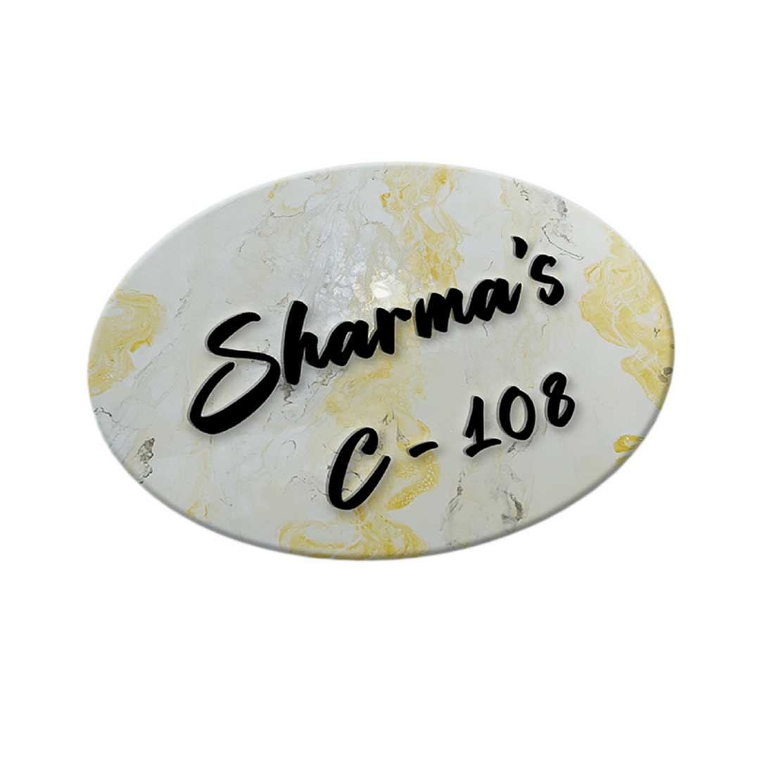 Sharma's - Off White and Yellow Resin Nameplate