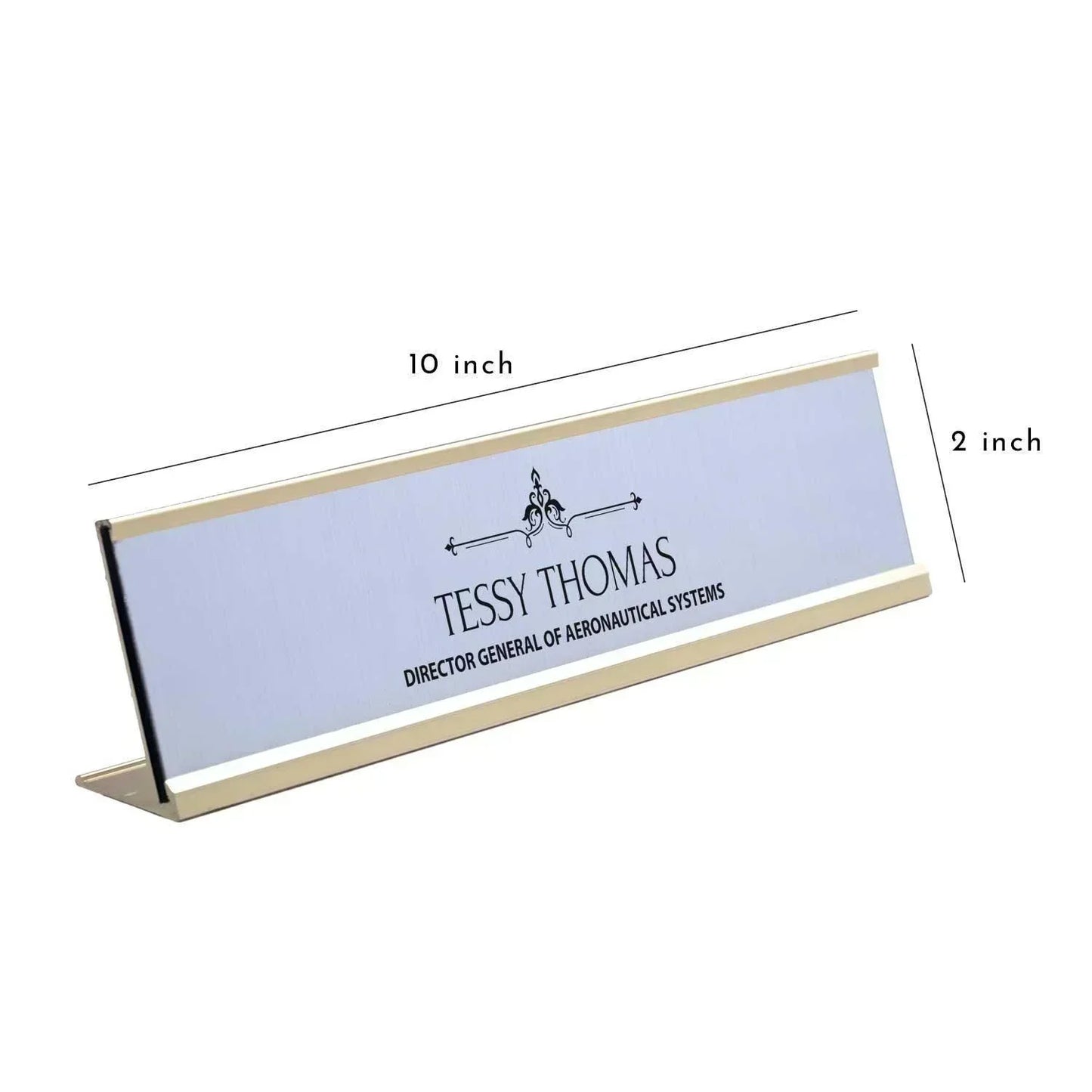 Slimline Royale Desk Name Plate - Gold Stand, Silver Insert