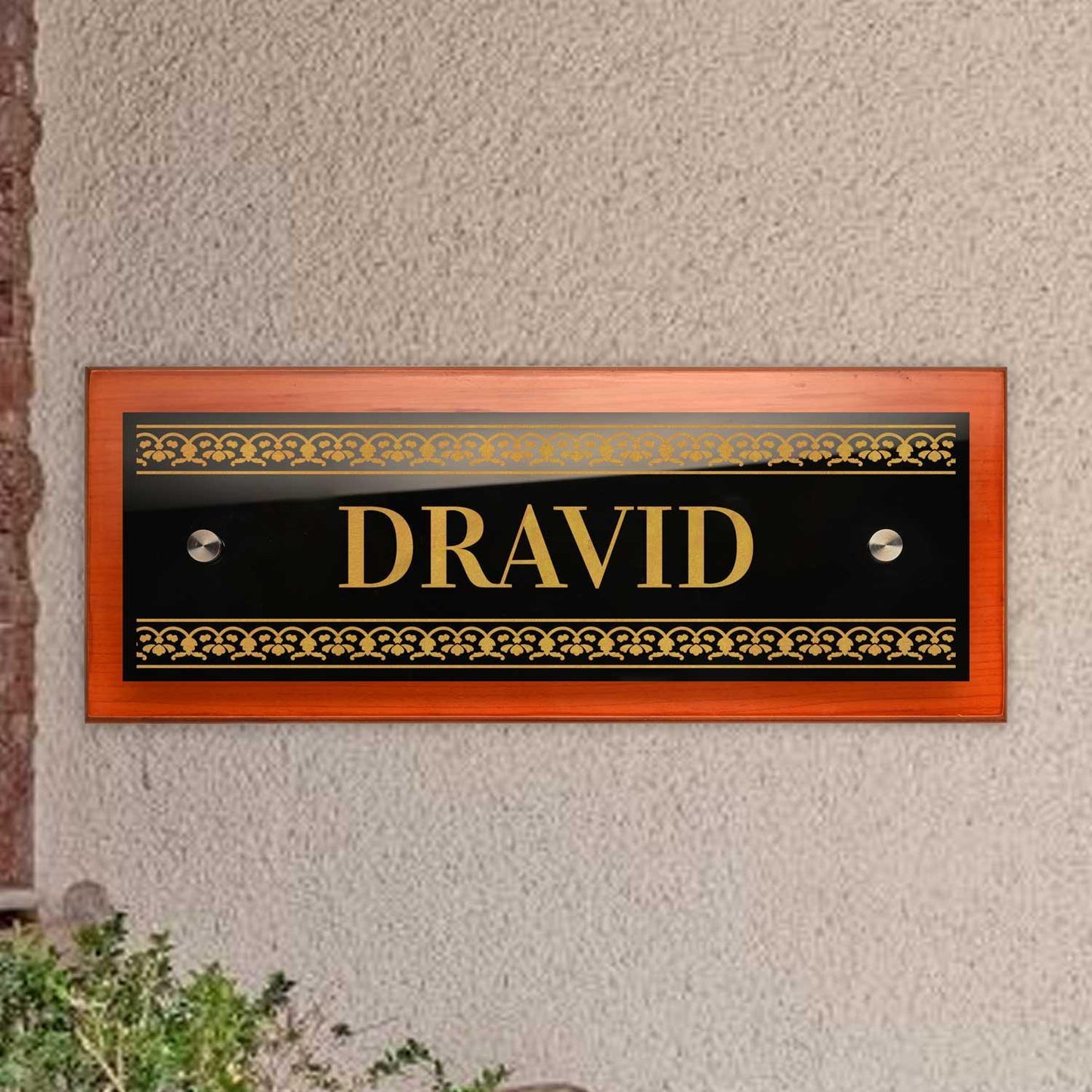 Teak Float Name Plate - Abhimukhaah (Bidri) - Housenama