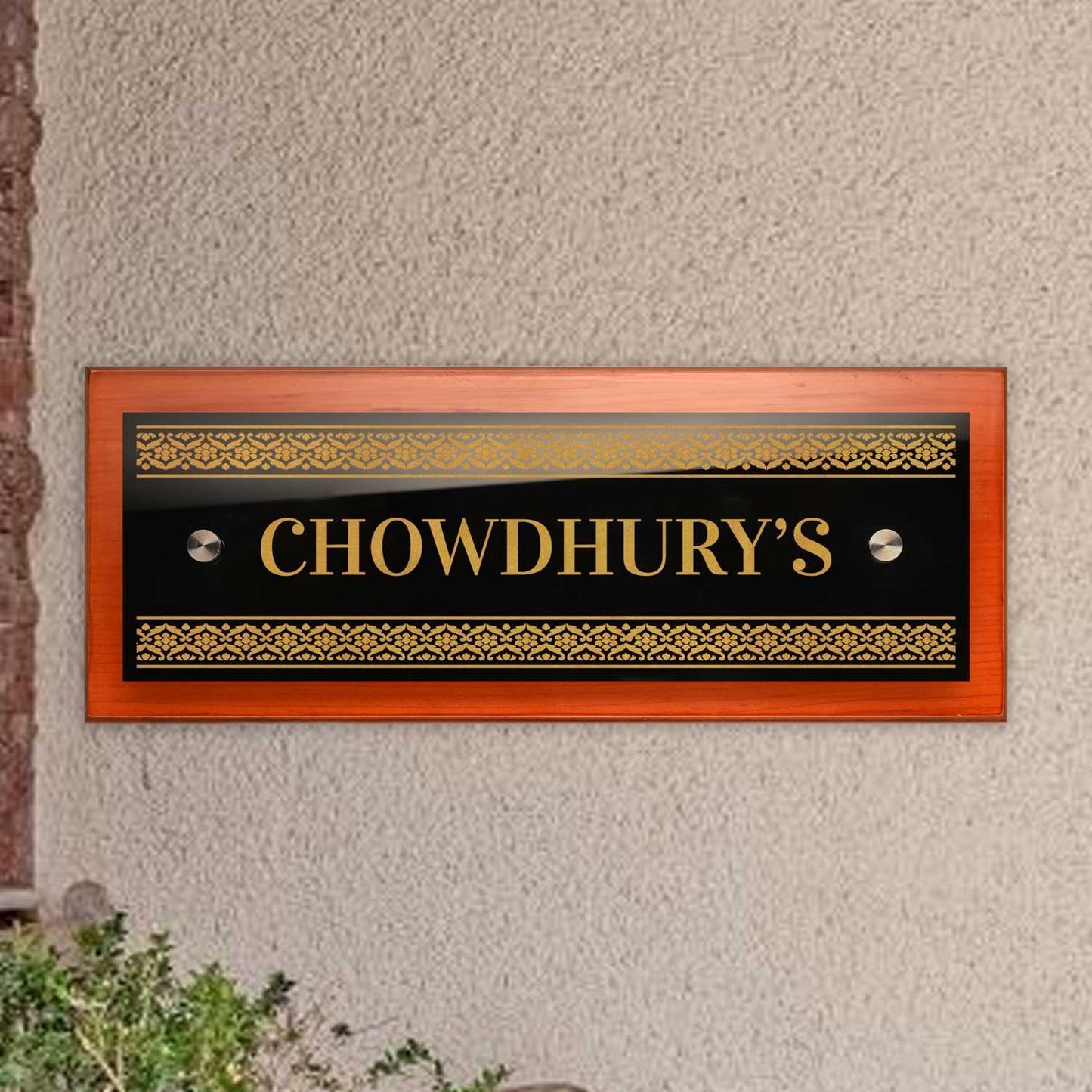 Teak Float Name Plate - Abhiratah (Bidri) - Housenama