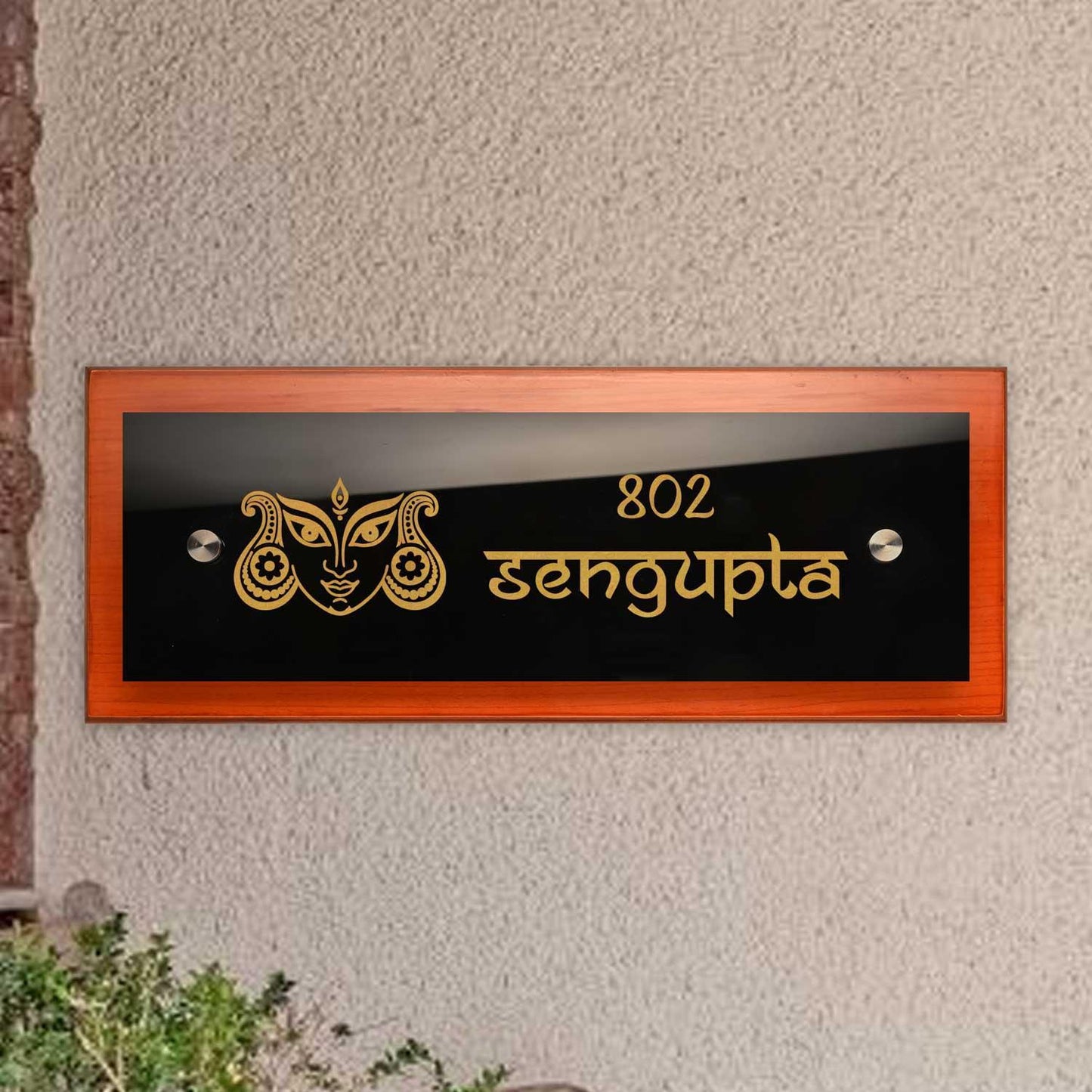 Teak Float Name Plate - Durga - Housenama