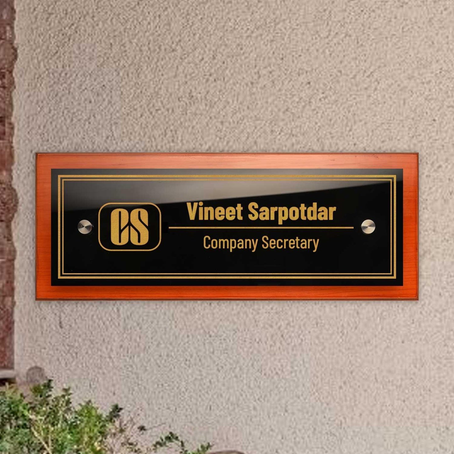 Teak Float Name Plate for Company Secretary (CS) - Housenama