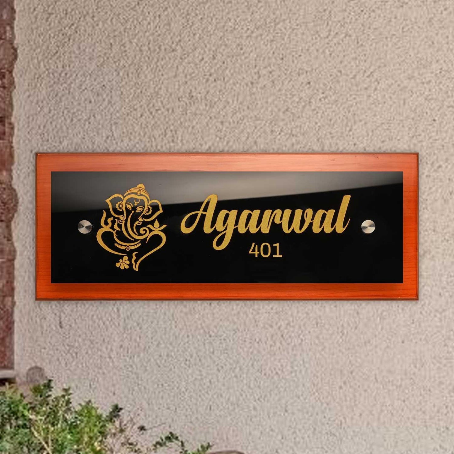 Teak Float Name Plate - Ganesha - Housenama